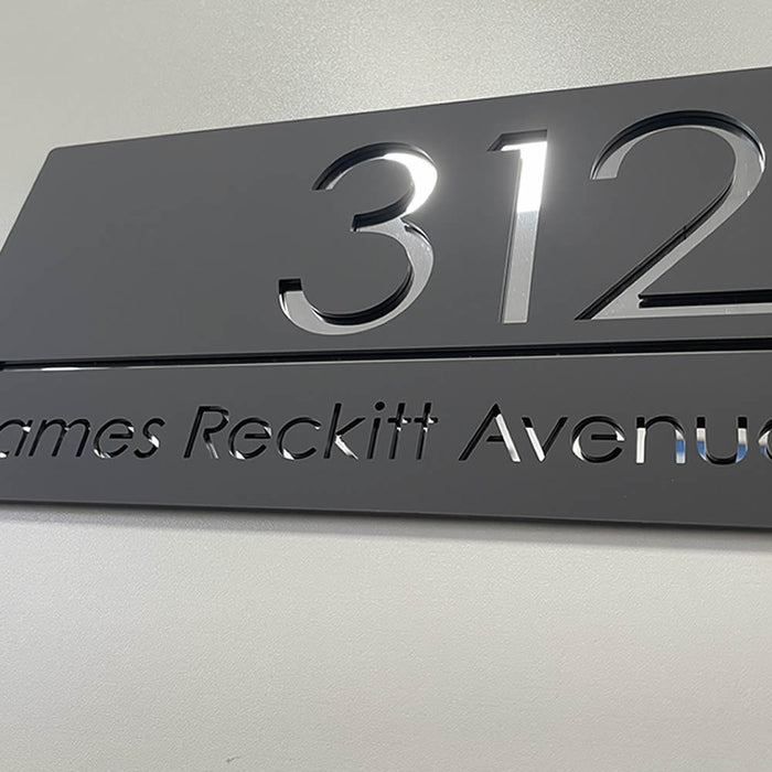 Premier House Number Sign Modern Floating Style Door Name Plaque - Silver & Grey