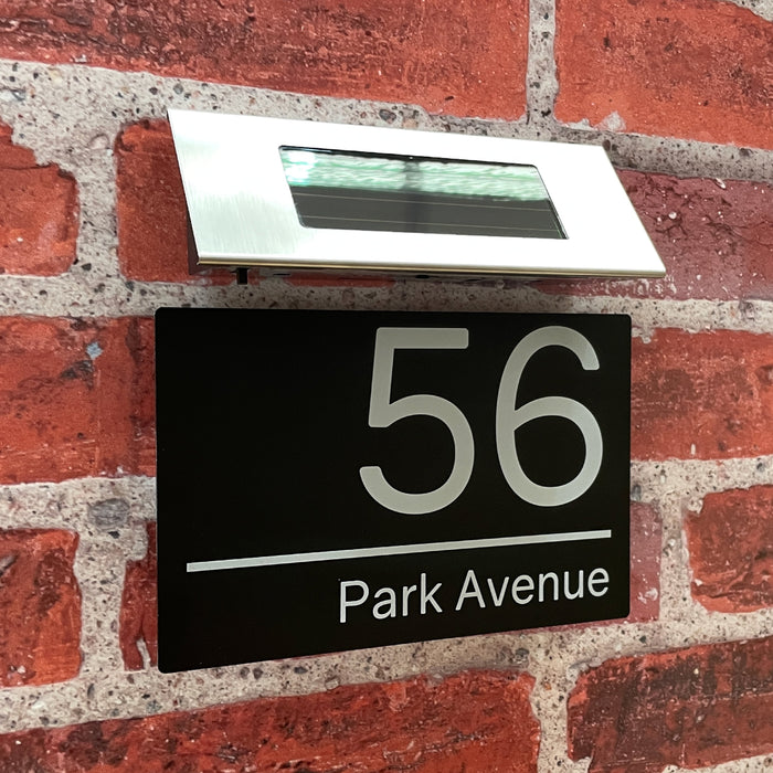 Spectrum Solar House Number Sign With Solar Light Door Name Plaque - Black