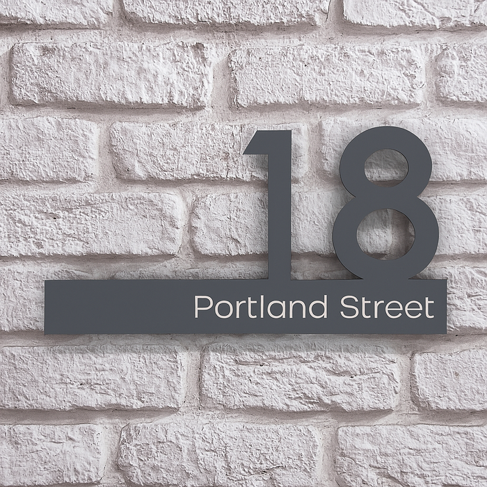 Zenith House Number Sign With Printed Street Name Door Name Plaque - Grey