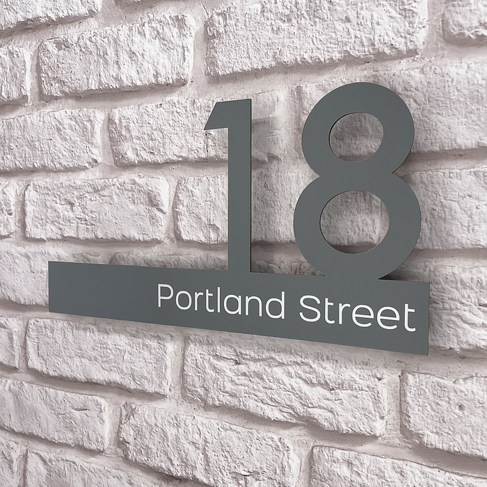 Zenith House Number Sign With Printed Street Name Door Name Plaque - Grey