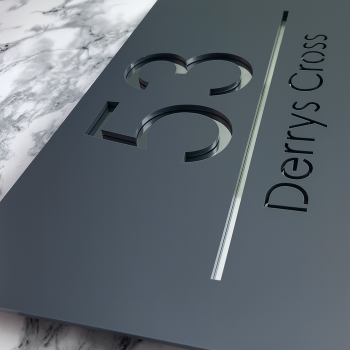 Premier House Number Sign Modern Floating Style Door Name Plaque - Silver & Grey (CENTRED TEXT)