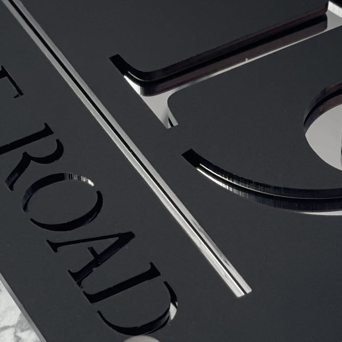 Majestic House Number Sign Modern Style Door Name Plaque - Black and Silver Font