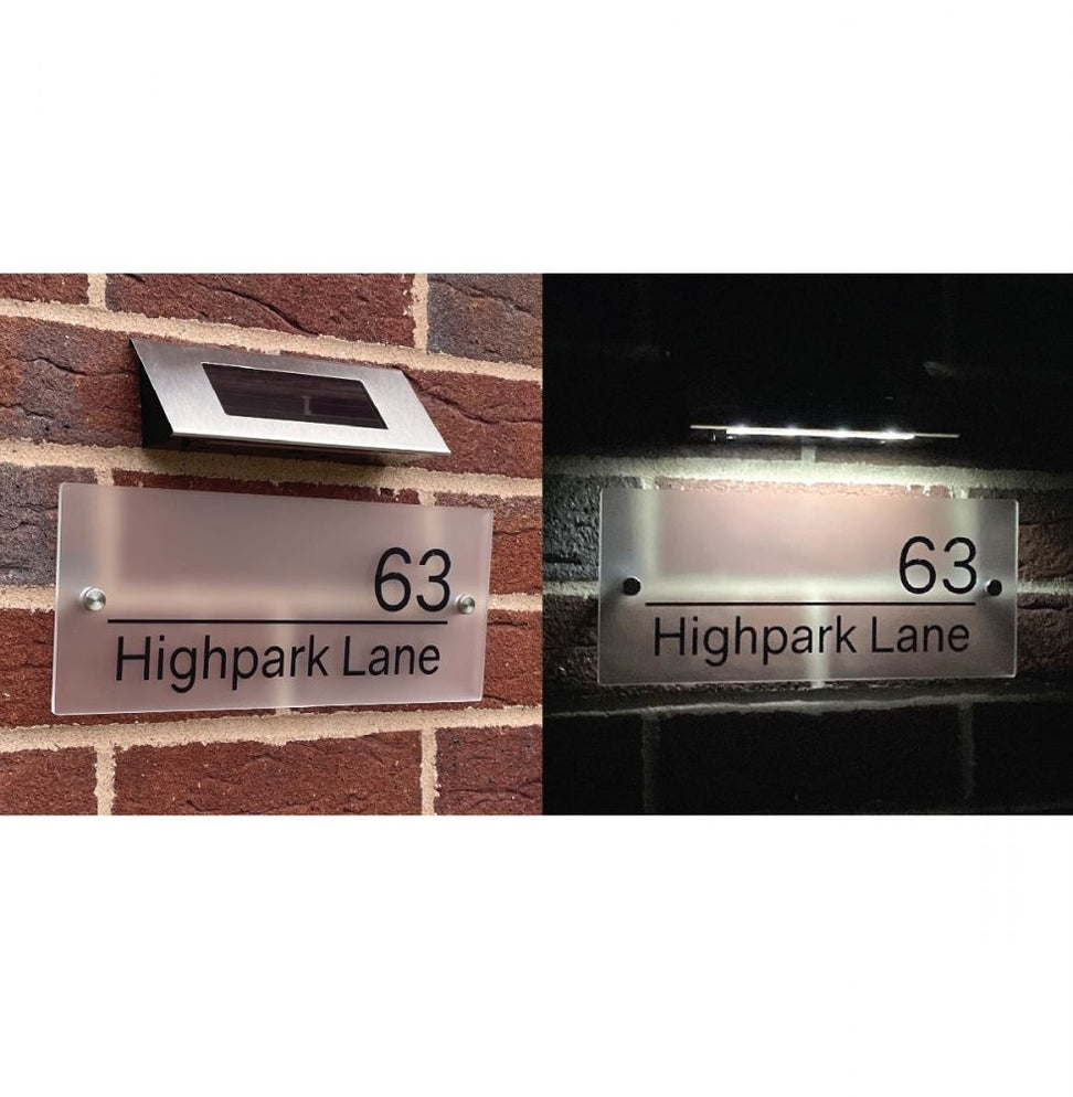 Large Frosted Solar House Number Signs With Solar Light Black Line Sty