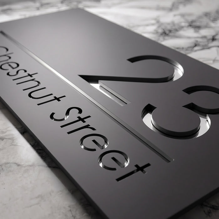 Premier House Number Sign Modern Floating Style Door Name Plaque - Silver & Grey
