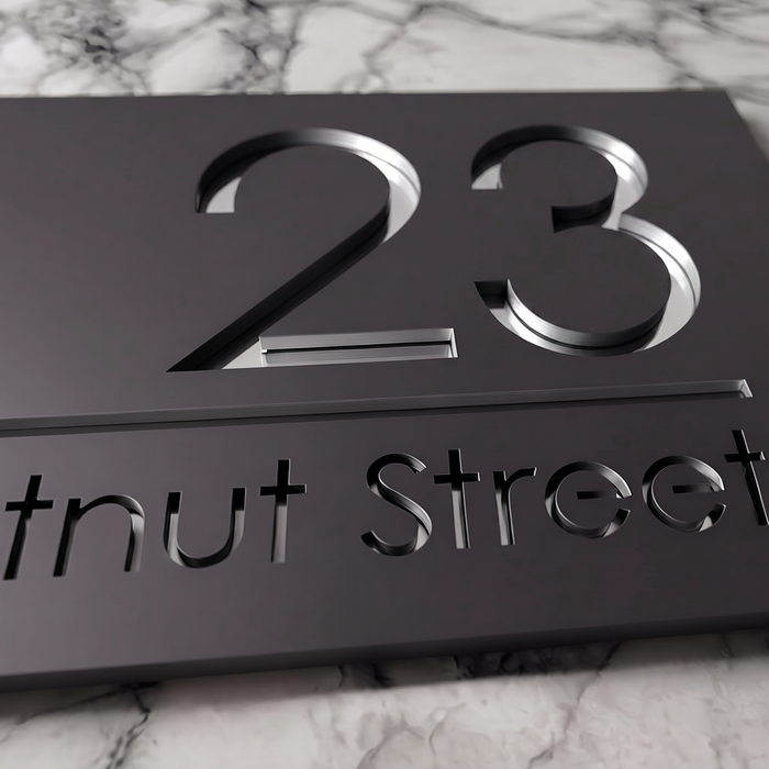 Premier House Number Sign Modern Floating Style Door Name Plaque - Silver & Grey