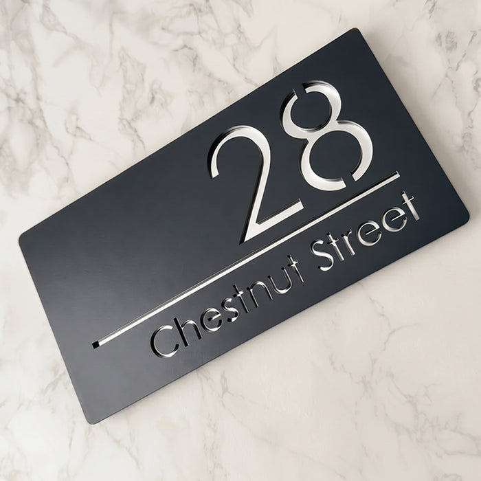 Premier House Number Sign Modern Floating Style Door Name Plaque - Silver & Grey