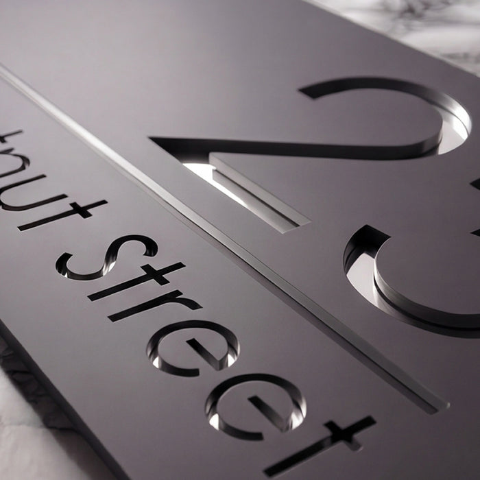 Premier House Number Sign Modern Floating Style Door Name Plaque - Silver & Grey