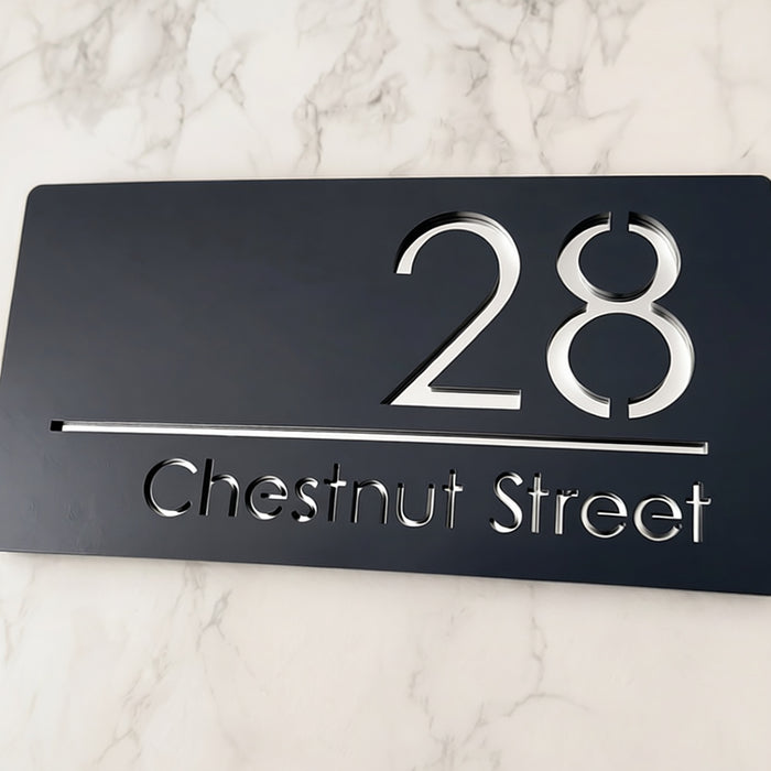 Premier House Number Sign Modern Floating Style Door Name Plaque - Silver & Grey