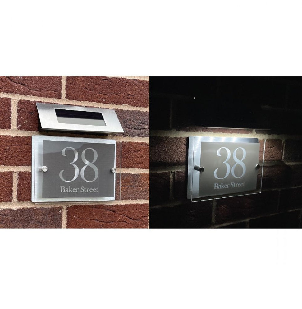 Prestige Solar House Number Signs With Solar Light Grey Rectangle Styl ...