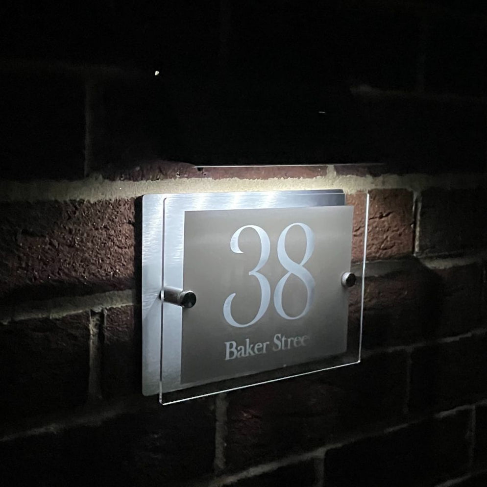 Prestige Solar House Number Signs With Solar Light Grey Rectangle Styl ...