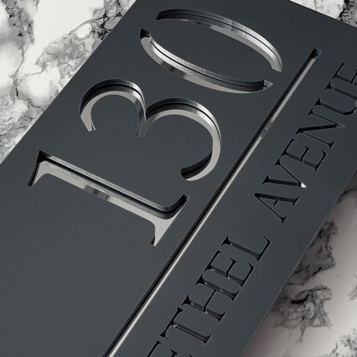 Majestic House Number Sign Modern Style Door Name Plaque - Grey and Silver Font