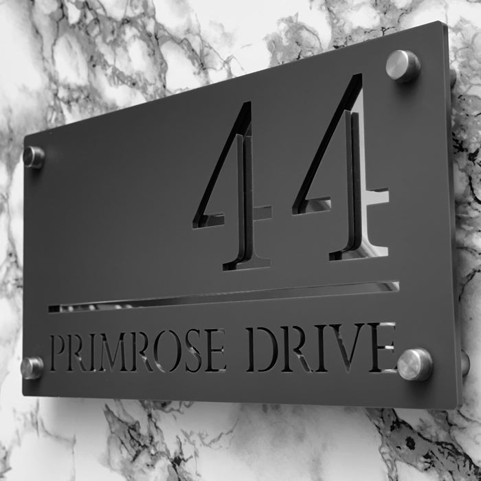 Majestic House Number Sign Modern Style Door Name Plaque - Grey and Silver Font