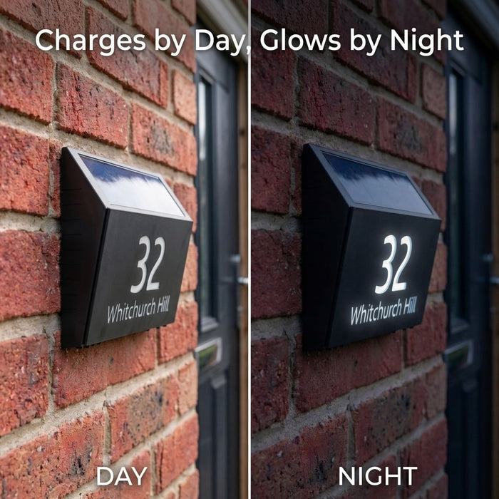 Dusk House Number Sign with Solar Light - Illuminated Door Number Plaque