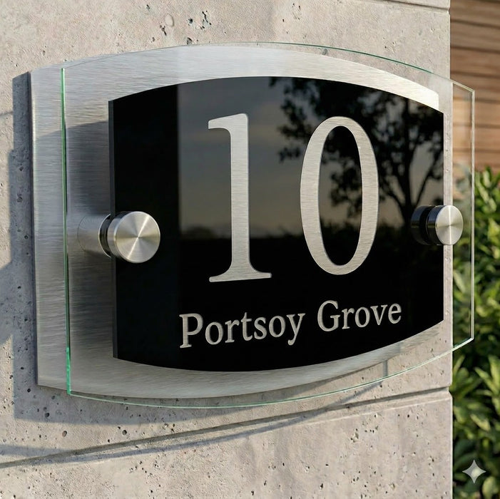 Prestige Curve Black House Number Signs Door Name Plaque
