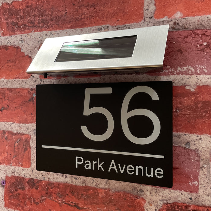 Spectrum Solar House Number Sign With Solar Light Door Name Plaque - Black