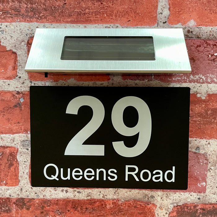 Spectrum Solar House Number Sign Bold With Solar Light Door Name Plaque - Black