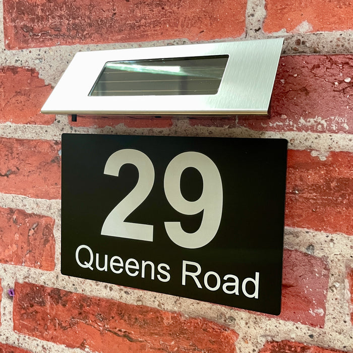 Spectrum Solar House Number Sign Bold With Solar Light Door Name Plaque - Black