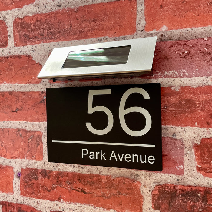 Spectrum Solar House Number Sign With Solar Light Door Name Plaque - Black