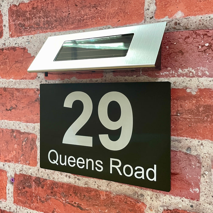 Spectrum Solar House Number Sign Bold With Solar Light Door Name Plaque - Black