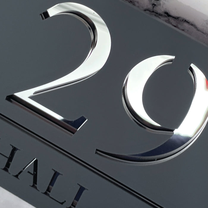 Majestic House Number Sign Modern Style Door Name Plaque - Grey and Silver Font (CENTRED TEXT)
