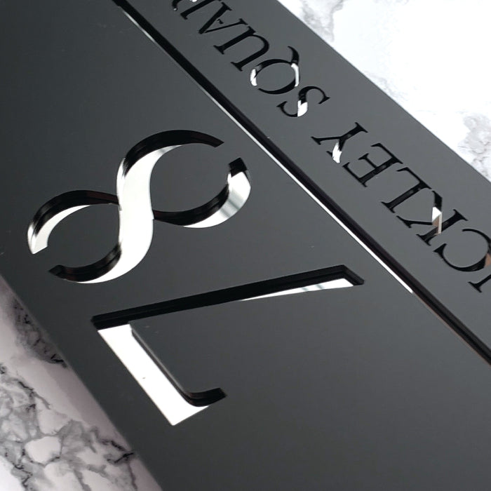 Majestic House Number Sign Modern Style Door Name Plaque - Black and Silver Font (CENTRED TEXT)