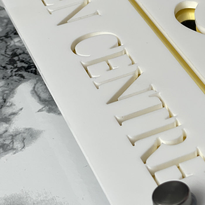 Majestic House Number Sign Modern Style Door Name Plaque - White and Gold Font