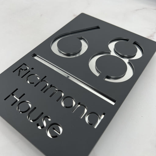 laser cut house sign with silver mirror finish