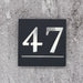 square laser cut house number sign with silver mirror text