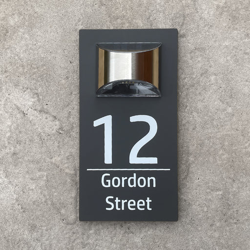 house number sign with solar light