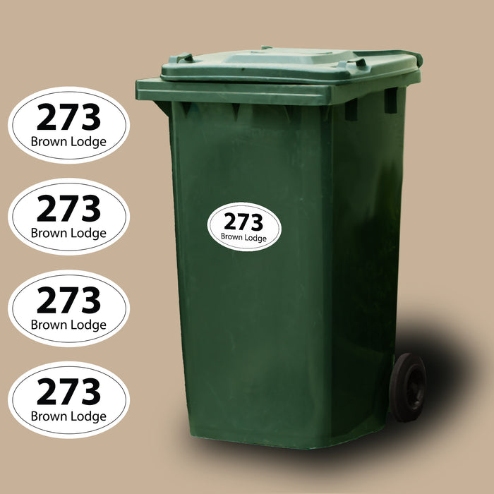 Custom Round Wheelie Bin Numbers - Weatherproof Vinyl Stickers Decals (1-999, Choose Your Number)