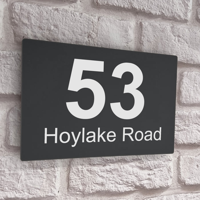 grey acrylic house number sign