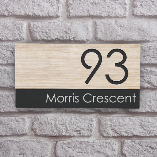 maple wood effect house number sign