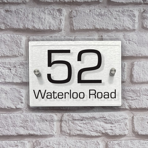 rectangle house number sign with brushed aluminium back panel