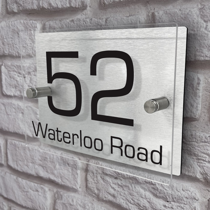 rectangle house number sign with brushed aluminium back panel