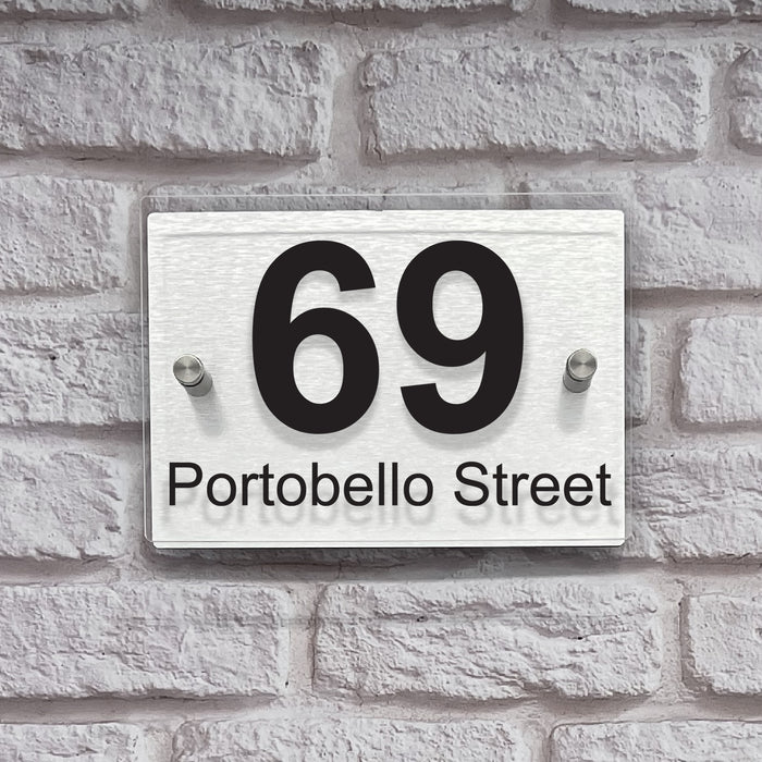 rectangle house number sign with brushed aluminium back panel