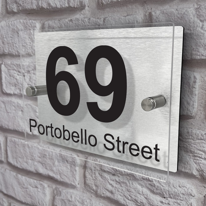 rectangle house number sign with brushed aluminium back panel