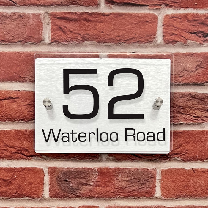 rectangle house number sign with brushed aluminium back panel