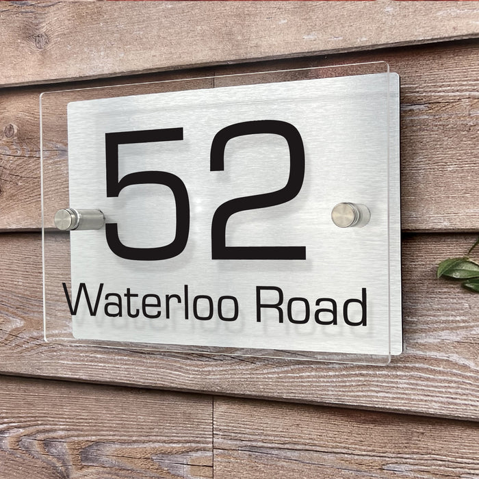 rectangle house number sign with brushed aluminium back panel