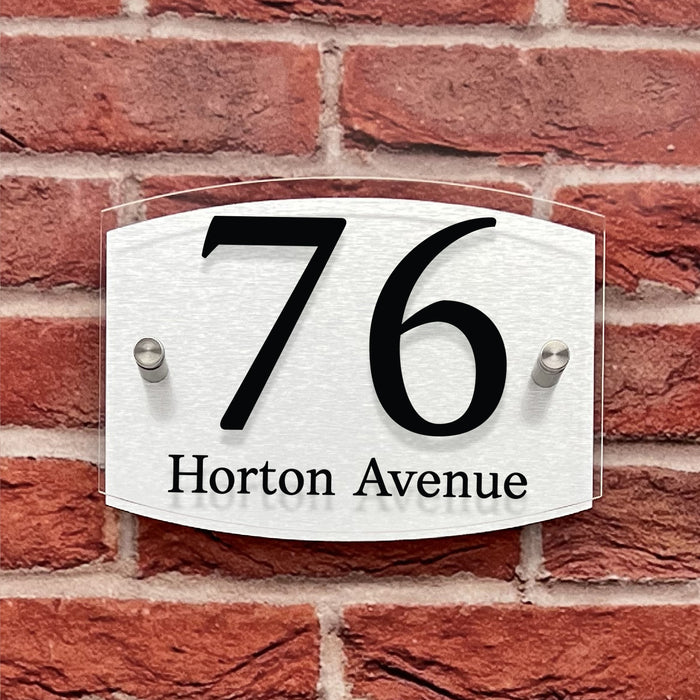 curve double acrylic house number sign brushed aluminium back