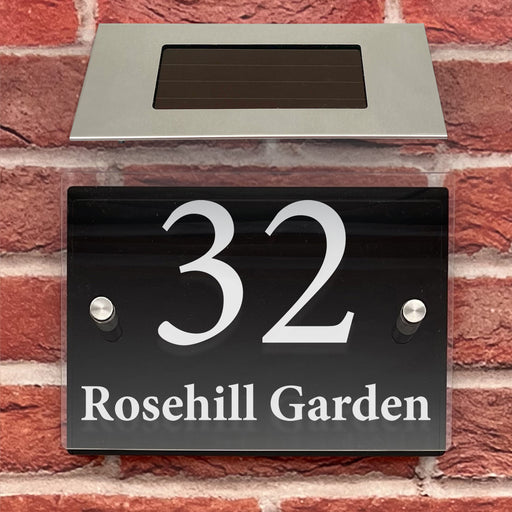 rectangle house number sign with solar light