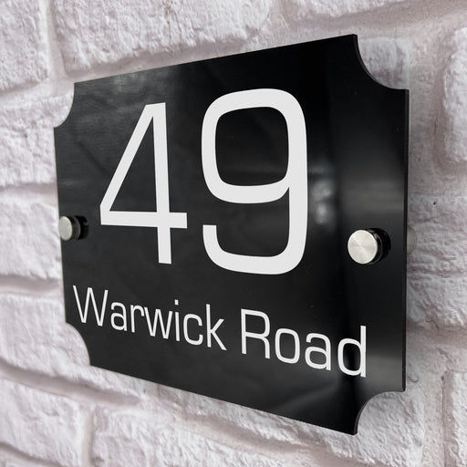 house number sign in high black gloss