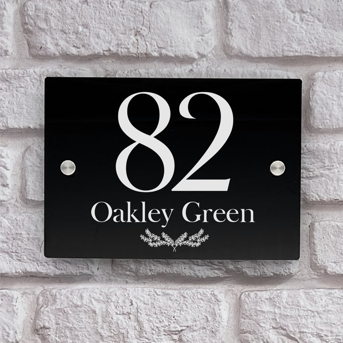 house number sign in high black gloss