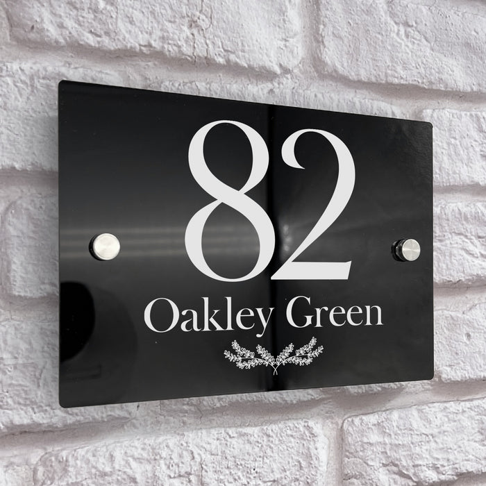 house number sign in high black gloss