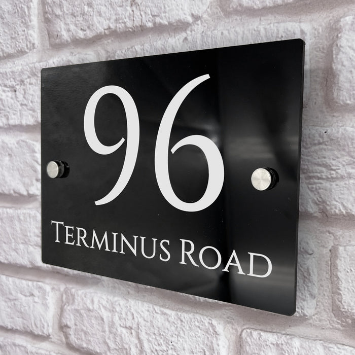 house number sign in high black gloss