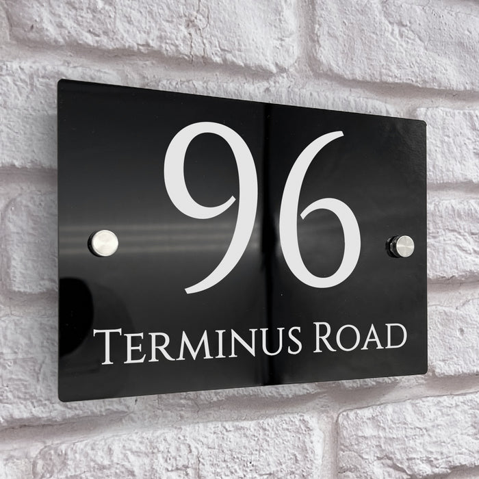 house number sign in high black gloss