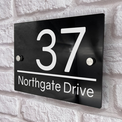 house number sign in high black gloss