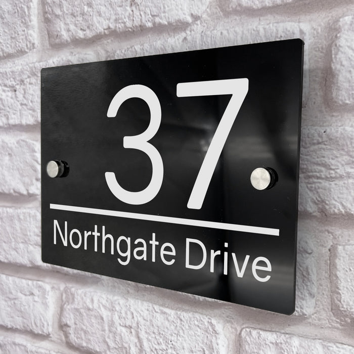 house number sign in high black gloss