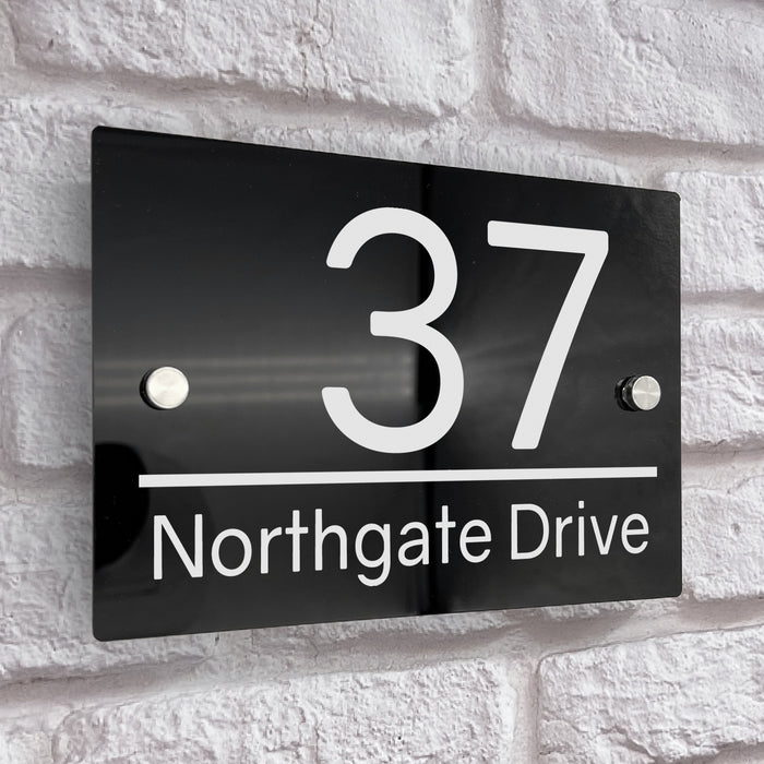 house number sign in high black gloss