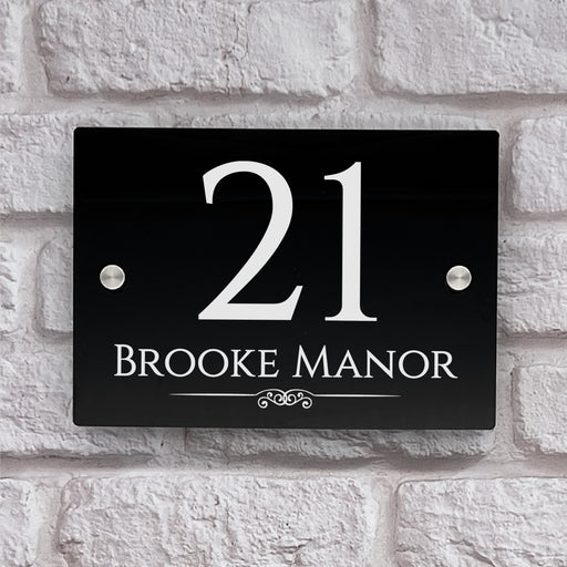 house number sign in high black gloss