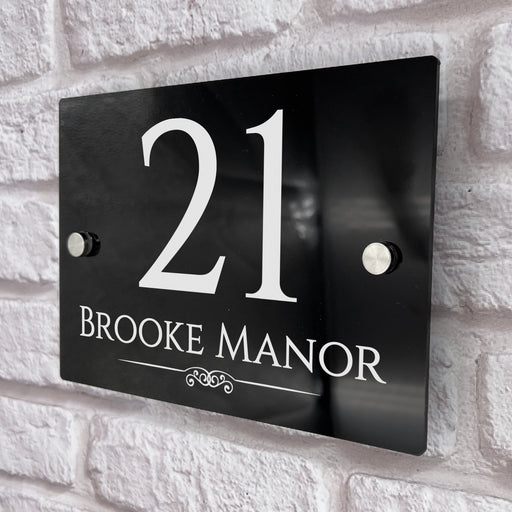 house number sign in high black gloss